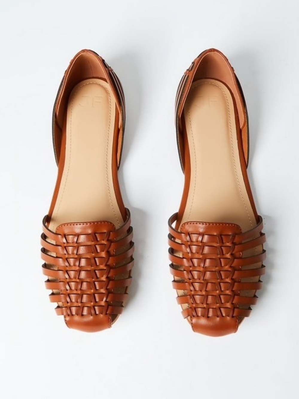 JustFab Lucita Woven Slingback Flats Slip-On Boho Sandals Cognac Brown size 7